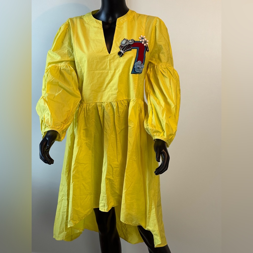 Vibrant Yellow High Low Dress with Embroidered Detail